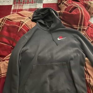 Nike Dark Gray Hoodie with Red Rose Design